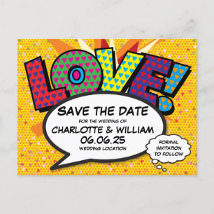 Carte Postale LOVE Save the Date Fun Retro Comic Book Pop Art