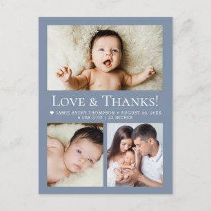 Carte Postale Love & Thanks Bleu Poussiéreux Collage Photo de na