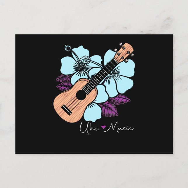 Carte Postale Love Ukulele Music Guitare Fleurs Hawaii (Devant)
