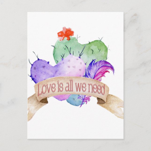 Carte Postale Love Watercolor Cactus (Devant)