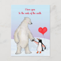 Carte postale "love you" de l'ours polaire et du p
