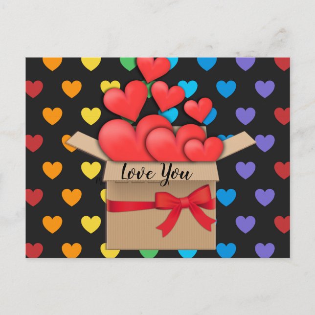 Carte Postale Love You, design de coeur coloré (Devant)