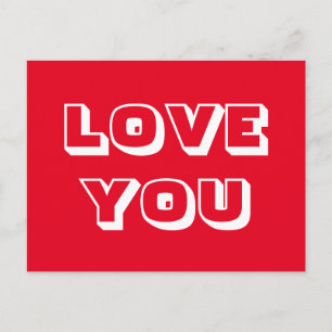 Carte Postale Love You rouge blanc gras typographie moderne