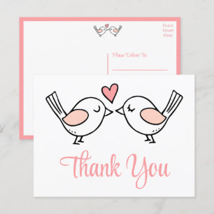 Carte Postale Lovebirds Inséparables mignons Merci Mariage rose