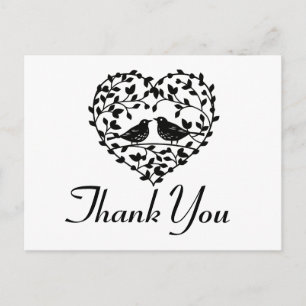 Carte Postale Lovebirds Merci Coeur Floral Noir Et Blanc