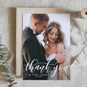 Carte Postale Lovely Modern Calligraphie Mariage Photo Merci