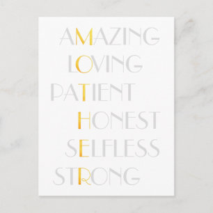 Carte Postale Lovely Mothers Gold Acrostic Poème Typographie Cad
