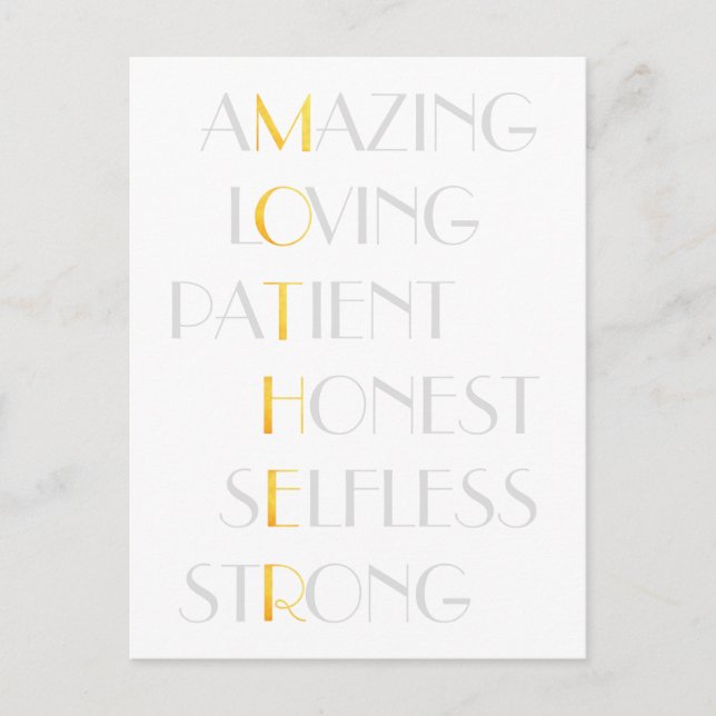 Carte Postale Lovely Mothers Gold Acrostic Poème Typographie Cad (Devant)