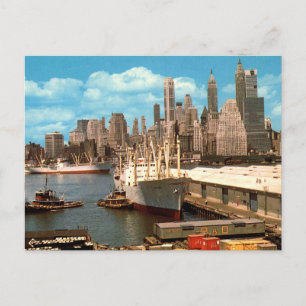 Carte Postale Lower Manhattan Skyline, East River, années 1950 V