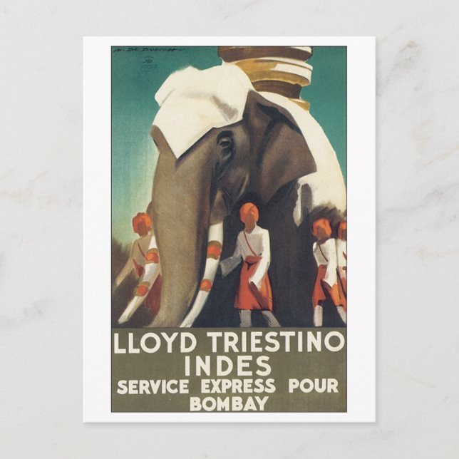 Carte Postale Loyd Triestino Indes Service Express Pour Bombay (Devant)