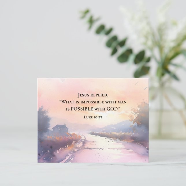 Carte Postale Luc 18:27 Jésus répondit Possible avec la Bible de (Debout devant)