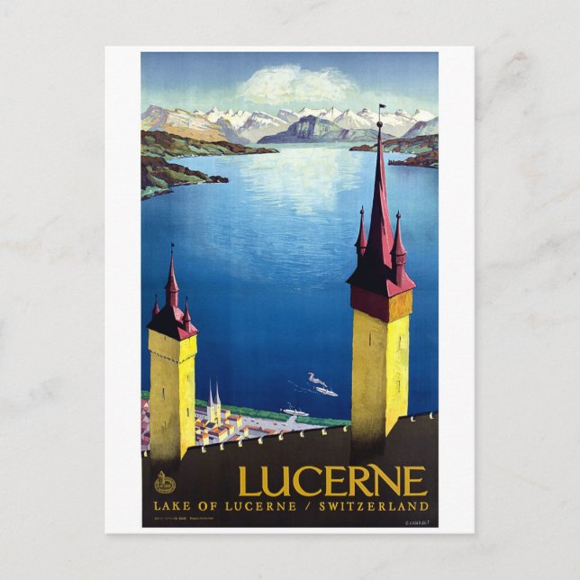 Carte Postale Lucerne, tours de ville, paysage, vue sur le lac (Devant)