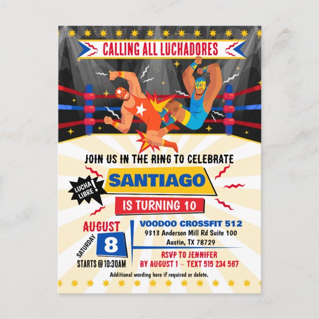 Carte Postale Lucha Libre Mexicaine Lutte Anniversaire Invitatio (Devant)