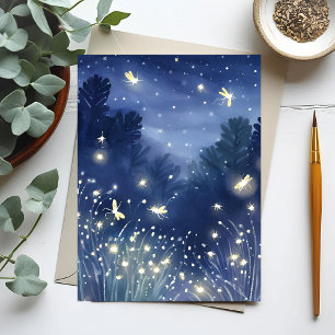 Carte Postale Lucioles la Nuit   Luciole Bleu Aquarelle