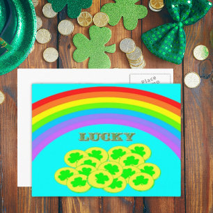 Carte Postale Lucky avec Rainbows, Gold et Shamrock