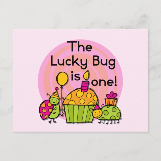 Carte Postale Lucky Bug Cupcake 1er Anniversaire Tshirts et cade (Devant)