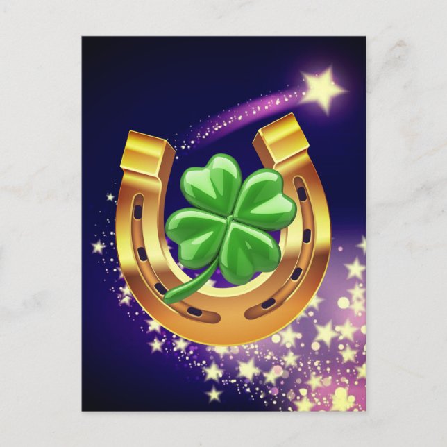 Carte Postale Lucky horseshoe 4 feuilles trèfle étoile de tir vi (Devant)