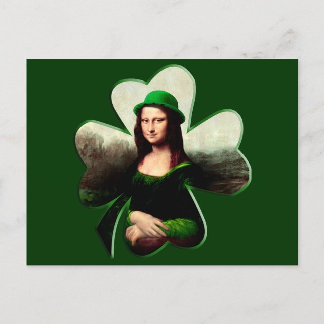 Carte Postale Lucky Mona Lisa St Patrick's Day Clover (Devant)