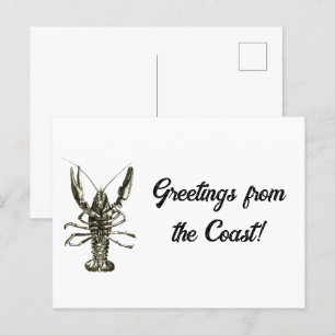 Carte Postale Lucky Ocean Lobster, croquis au crayon nautique