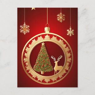 Carte Postale Lueur de Noël Dorée ❄️ Cerf Arbre Fêtes de Luxe