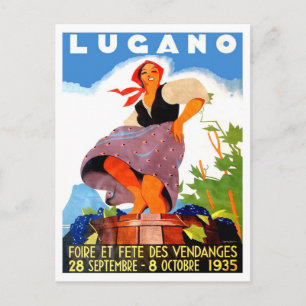 Carte Postale Lugano, Italie, fille fait du vin, millésime
