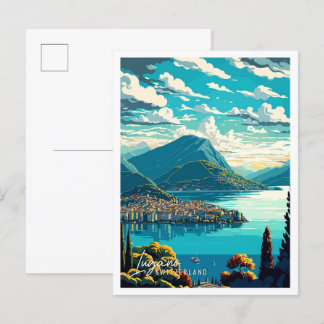 Carte Postale Lugano Suisse Illustration de voyage artisanale