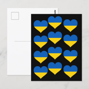 Carte Postale L'Ukraine au coeur du drapeau sur un noir
