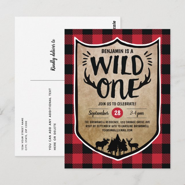 Carte Postale Lumberjack Wild One Boys 1ère fête d'anniversaire (Devant / Derrière)