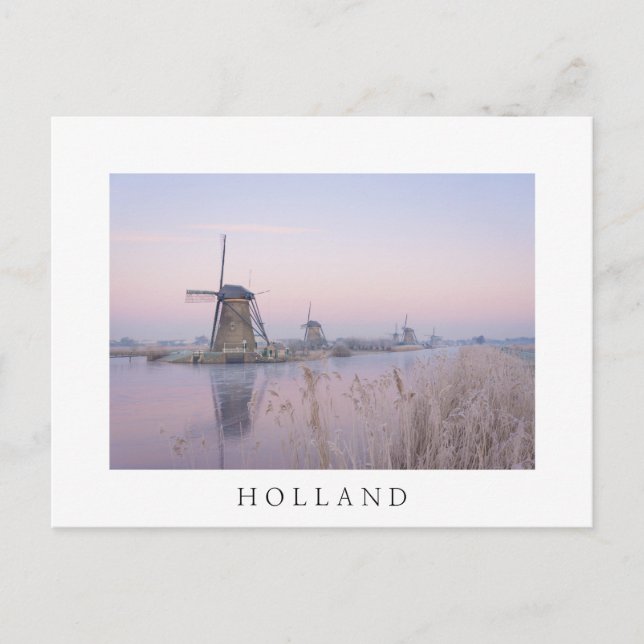 Carte Postale Lumière du lever du soleil en hiver sur les moulin (Devant)