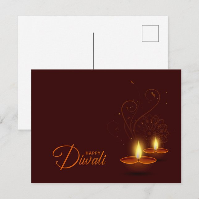 Carte Postale Lumières Chaleureuses Heureux Diwali (Devant / Derrière)