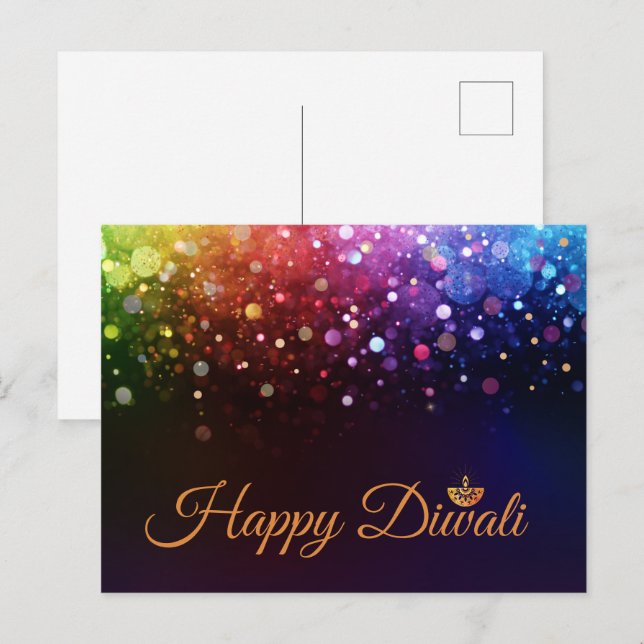 Carte Postale Lumières colorées Heureux Diwali (Devant / Derrière)