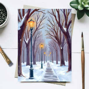 Carte Postale Lumières de rue du parc de neige d'hiver Ville Aqu