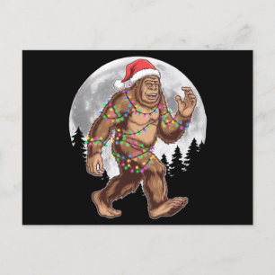 Carte Postale Lumières de sapin de Noël Bigfoot Santa Xmas Sasqu