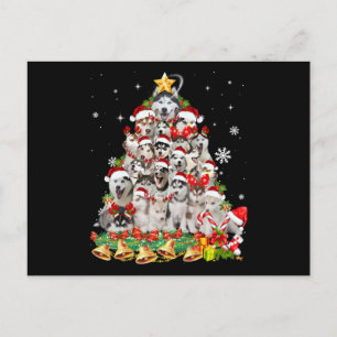 Carte Postale Lumières de sapin de Noël husky sibérien   Noël de