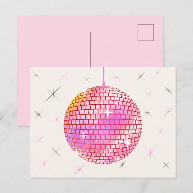 Carte Postale Lumières disco rétro rose (Devant / Derrière)