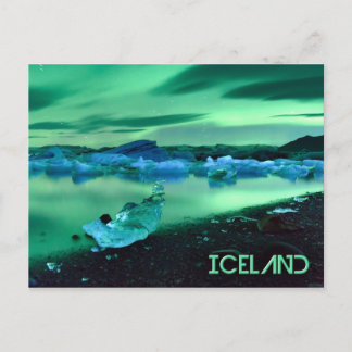 Carte Postale Lumières du Nord sur le lac Jokulsarlon, Islande