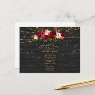 Carte Postale Lumières féériques sur planche de grange Roses rou