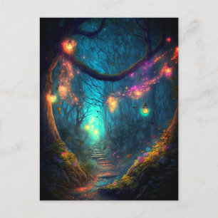 Carte Postale Lumières Fées Imaginaire Forêt Enchantée Magique