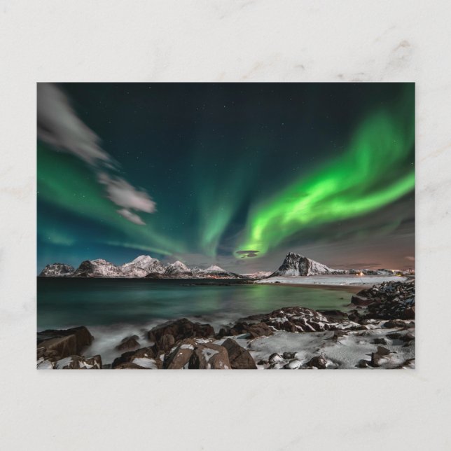 Carte Postale Lumières vertes boréales arctiques (Devant)