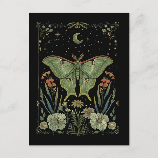 Carte Postale luna Moth Gothique Aquarelle Art (Devant)