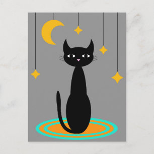 Carte Postale Lune de chat noir