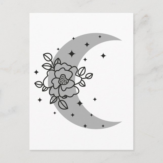 Carte Postale Lune de croissant avec sac fourre-tout de fleurs (Devant)