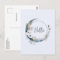 Lune de croissant bleu avec fleurs blanches