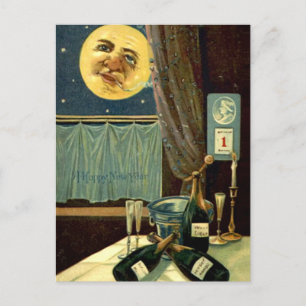 Carte Postale Lune de Nouvel An endormie après la fête