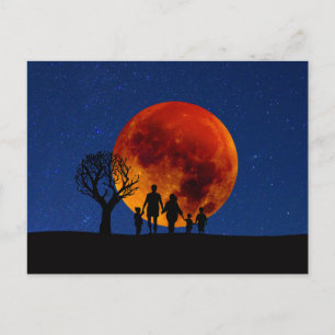 Carte Postale Lune de sang Lunaire Famille Eclipse