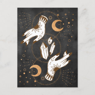 Carte Postale Lune d'or cristaux cristaux henné tatouage mains é