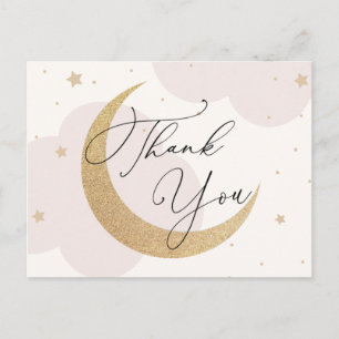 Carte Postale Lune et étoiles Baby shower bleu Merci