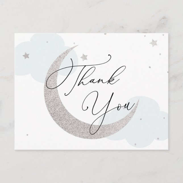 Carte Postale Lune et étoiles Baby shower bleu Merci (Devant)