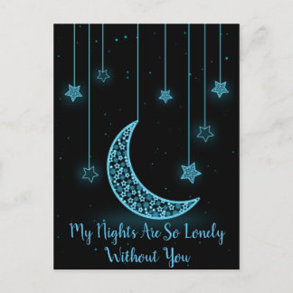 Carte Postale Lune et étoiles du Croissant Bleu et Noir si solit