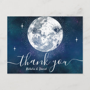 Carte Postale Lune et étoiles Marine Mariage bleu  Merci